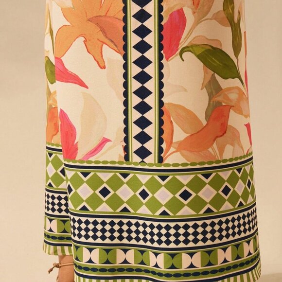 Multicolor Boho Women's Floral Print Hollow Out Sleeveless Extra Long Dress - Picture 7 of 7